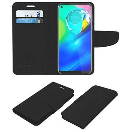 Acm Leather Flip Wallet Front & Back Case Compatible with Motorola Moto G Power Mobile Cover Black