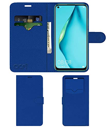 Acm Leather Window Flip Wallet Front & Back Case Compatible with Huawei P40 Lite Mobile Cover Blue