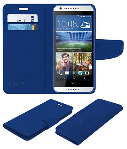 Acm Mobile Leather Flip Flap Wallet Case Compatible with HTC Desire 620g Mobile Cover Blue