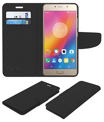 Acm Mobile Leather Flip Flap Wallet Case Compatible with Lenovo P2 4gb Mobile Cover Black
