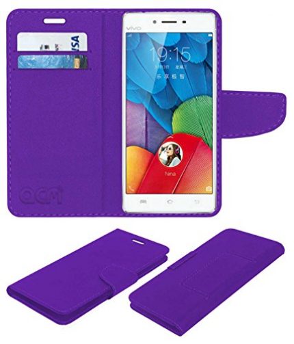 Acm Mobile Leather Flip Flap Wallet Case Compatible with Vivo X5 Pro Mobile Cover Purple