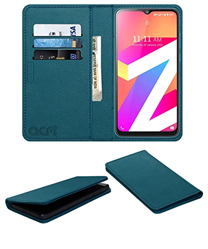 Acm Rich Leather Flip Wallet Front & Back Case Compatible with Lava Z3 Mobile Flap Magnetic Cover Turquoise