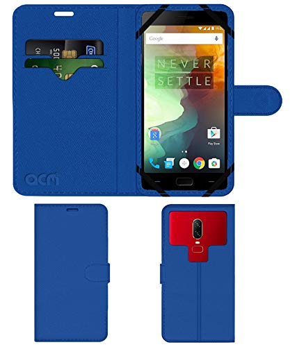 Acm Strap Leather Flip Case Compatible with Oneplus 2 Mobile Front & Back Cover Blue