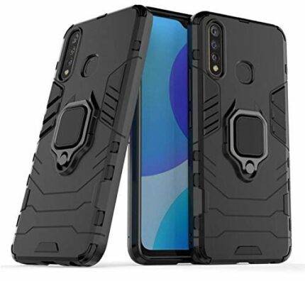 Cascov Armor Shockproof Soft TPU and Hard PC Back Cover Case with Ring Holder for Vivo U20 - Armor Black