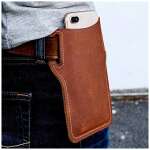Case Club Cell Phone Holster Leather Mobile Pouch Waist Belt Case Universal Leather Case Waist Bag Mobile Phone Holder Holster for Mobile Vertical Waist Pack for Men and Women (Light Brown)