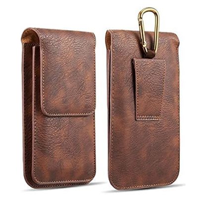 ConnectPoint Leather Mobile Phone and Card Holder Waist Bag Holster Belt Clip Case with 2 Pocket for Motorola Moto X30 Pro - Brown