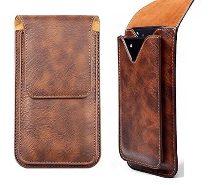 ConnectPoint Pu Leather Belt Clip Case with Double Mobile Pocket Pouch Cover, Holster Belt Clip Case Magnetic Cover for Motorola Edge (2022) - Brown (2 Pocket for 6.5 inch and 5.5 inch Mobile)