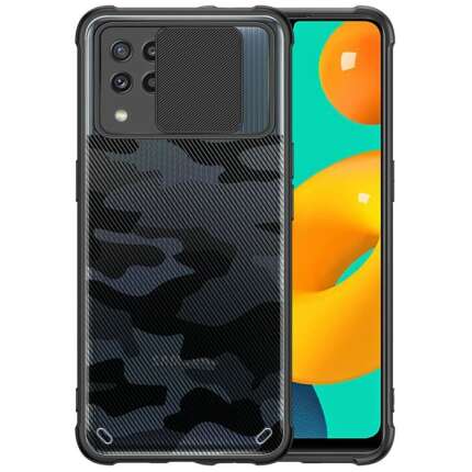 Glaslux Camouflage Lens Back Cover Shock Proof Slim Slide Camera Lens Cover Military Grade Protection Mobile Phone Case for Samsung Galaxy A22 4G / M32 - Black