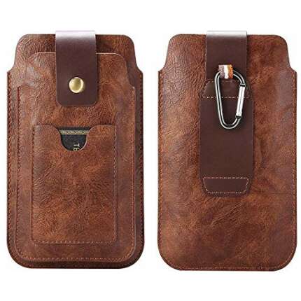 HARITECH Double Mobile Belt Pouch Space for 2 Mobile 6.5 & 5.5 inch with Card Slot for Samsung Galaxy S21 Ultra 5G - Brown