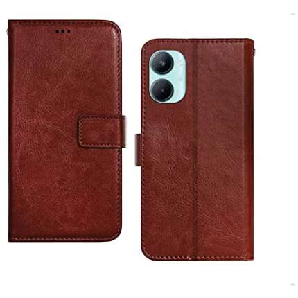 Inktree Realme C33 Flip Case | Premium Leather Finish Flip Cover | with Card Pockets | Wallet Stand |Complete Protection Flip Cover for Realme C33 - Brown