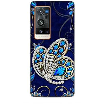KHUMANIA Printed Mobile Hard Back Cover & Case Compatible for vivo X60 Pro Plus/vivo X60t Pro Plus (Traditional Art, Jewellery Pattern, Blue)