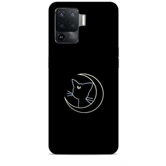 LETAPS® Printed Mobile Hard Back Cover & Case Compatible for Oppo F19 Pro (Cat Lover, Black, Moon, Night A)