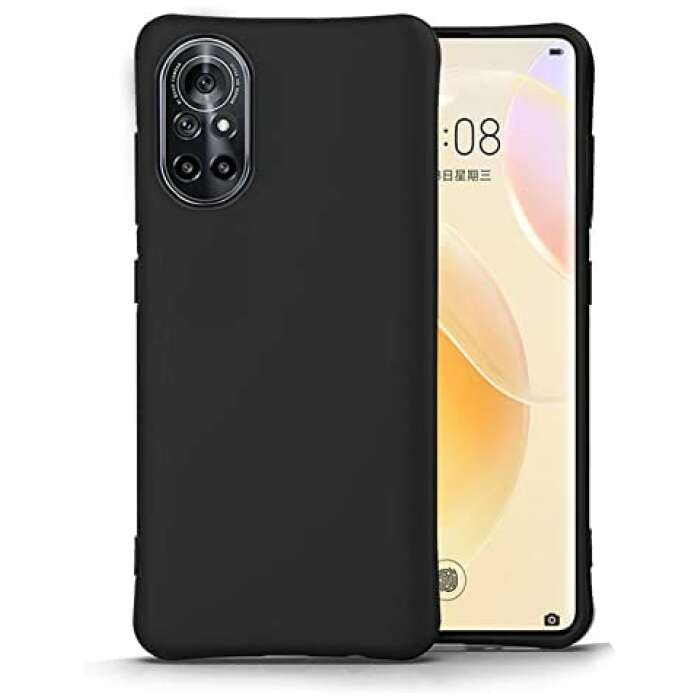 LazyLion Back Cover Case for Huawei Nova 8, Silicone Shockproof Phone Case with [Soft Anti-Scratch Microfiber Lining] Black (Pack of 1)