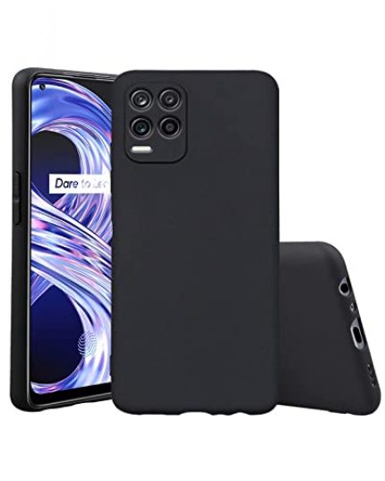 LazyLion Back Cover Case for Realme 8 Pro, Silicone Shockproof Phone Case with [Soft Anti-Scratch Microfiber Lining] Black (Pack of 1)