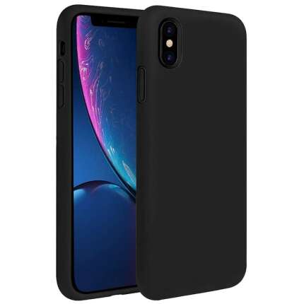 LazyLion Back Cover Case for iPhone Xs, Silicone Shockproof Phone Case with [Soft Anti-Scratch Microfiber Lining] Black (Pack of 2)