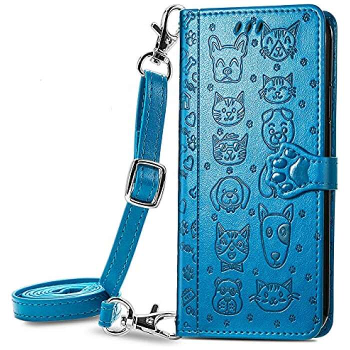 Mobile Phone Case for Samsung Galaxy S21 FE Cute Cat and Dog Embossed Horizontal Flip Leather Case with Holder & Card Slots & Wallet & Crossbody Lanyard & Card Cover Phone Accessories