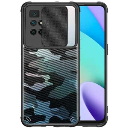Mobirush Camouflage Lens Back Cover [Military Grade Protection] Shock Proof Slim Slide Camera Lens Cover Mobile Phone Case for Redmi 10/10 Prime - Black