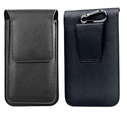 Realtech Leather Holster Double Mobile Pouch Belt Clip Cases for Apple iPhone 13 Pro Max (6.7 Inch) - Black