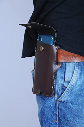 Surya Online Holster For Mobile Cell Phone Holster Multi-Functional Belt Clip Holster Pouch Leather Mobile Pouch Waist Belt Case Universal Leather Case Waist Bag Mobile Phone Holder for Men and Women Button (Brown)