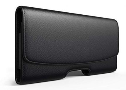 WHITBULL Leather Anti Theft Cellphone Belt Loop Holster Magnetic Cover for Mobile 5.5 inch Phone Holder - Black
