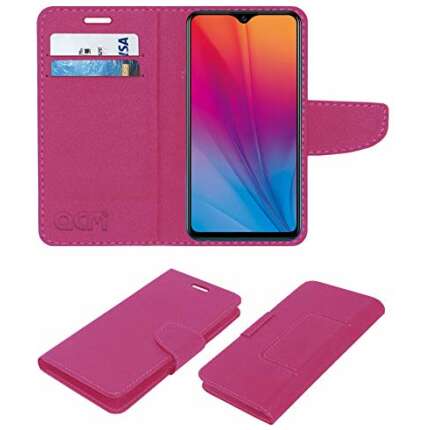 acm Leather Flip Cover Wallet Flap Cover Case Compatible with vivo 1820 Mobile Cover Pink