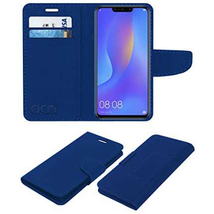 acm leather Flip Cover wallet case compatible with huawei nova 3i mobile cover blue