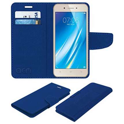 acm leather Flip Cover wallet case compatible with vivo y53 mobile cover blue