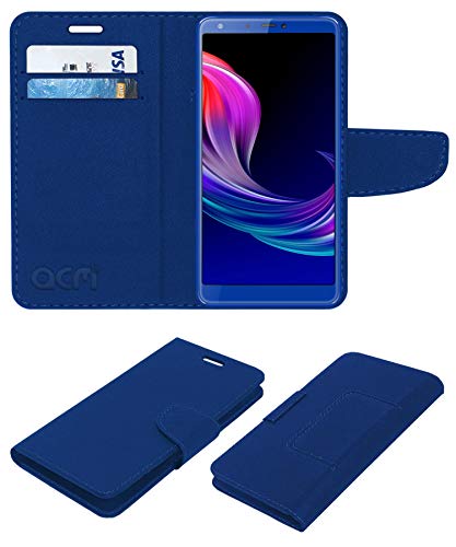 acm leather Flip Cover wallet front & Back Cover Case compatible with panasonic eluga ray 600 mobile cover blue