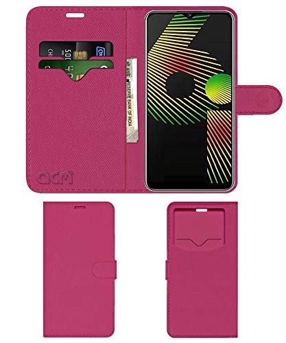 acm leather window Flip Cover wallet front & Back Cover Case compatible with realme 6i mobile cover pink