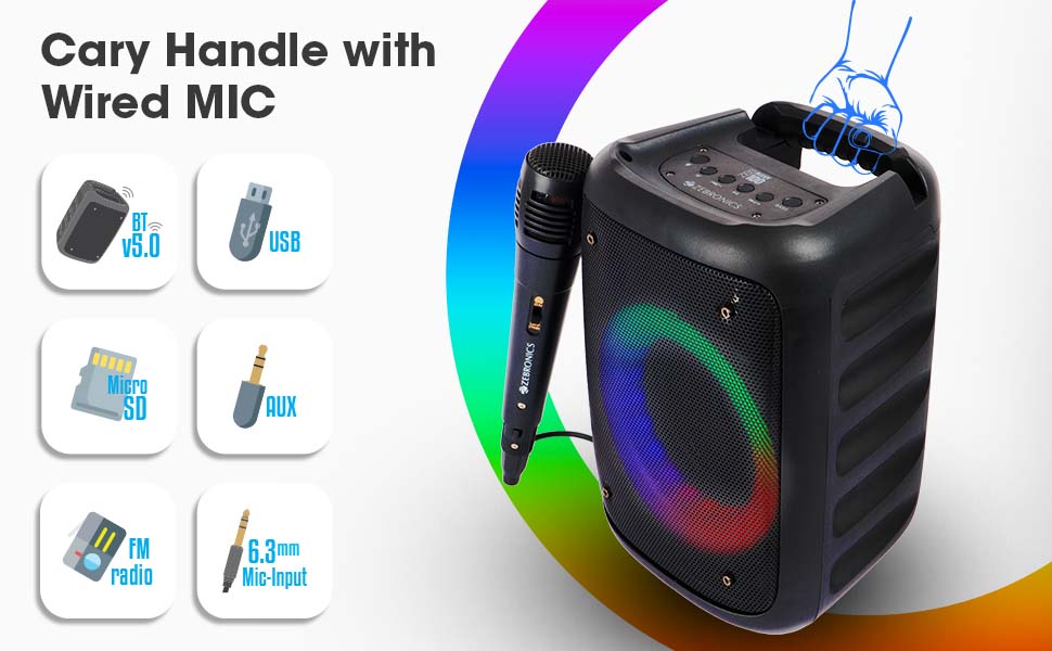 zeb buddy 100,zebronics portable bluetooth speaker, tws bluetooth speaker with wired mic Karaoke