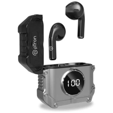pTron Bassbuds Revv Wireless in Ear Earbuds with Mic, ENC for Best Calling, 50ms Low Latency, 13mm Driver, Punchy Bass, BT5.3, Touch Control, Type-C Fast Charging, Up to 28Hrs Playtime & IPX4 (Black)