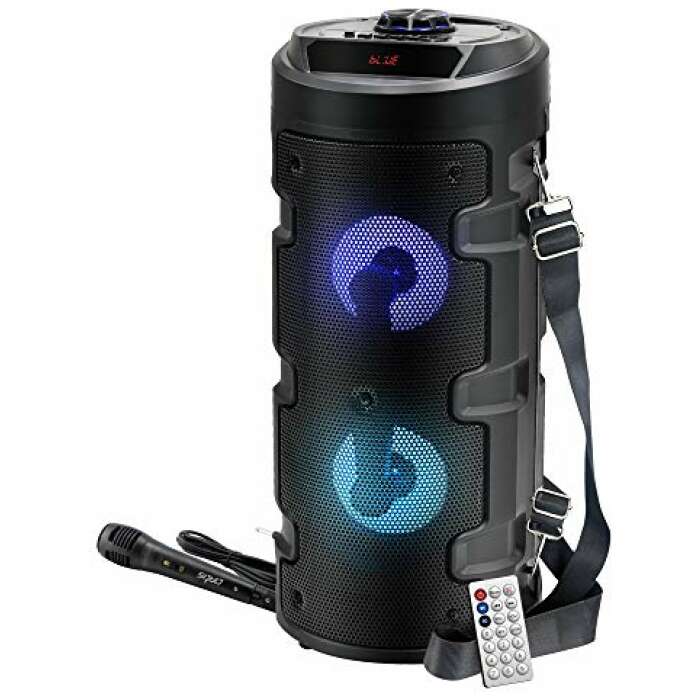 Artis MS301 Wireless Bluetooth Portable Party Speaker with RGB Glow Lights, Wired Mic, Remote Control, FM Radio & Aux in/USB/TF Card Reader Input (20W RMS Output)