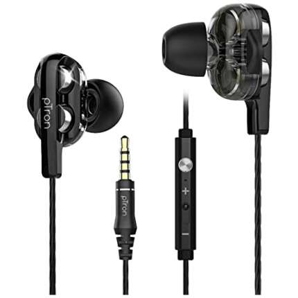 PTron Boom Ultima V2 Dual Driver, Wired in Ear Earphones with Mic Gaming Volume Control, Passive Noise Cancelling Boom 3 Earphones with 3.5mm Audio Jack & 1.2M Tangle-Free Cable (Black)