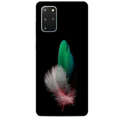 SS TOPIWALA Designer Printed Hard Plastic Matt Finish Mobile Case Back Cover for Samsung Galaxy S20+ / Plus (Black Love, Feather, Leaves, Pankh)