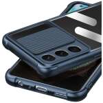 Cascov Military Grade Protection Shock Proof Slim Slide Camera Lens Cover Transparent Lens Mobile Phone Case for Samsung Galaxy S21 Ultra - Blue