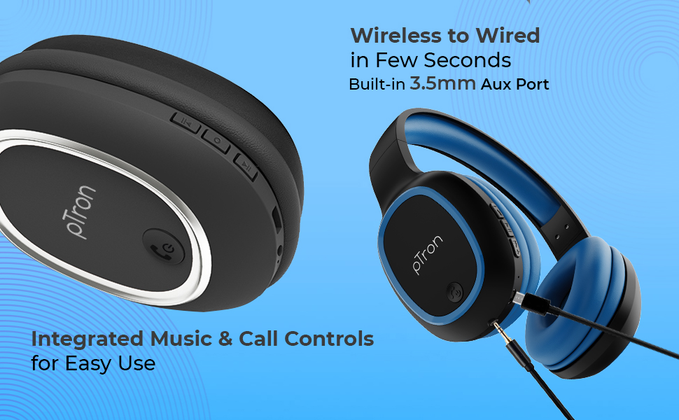 pTron Studio Bluetooth 5.0 headphones with mic