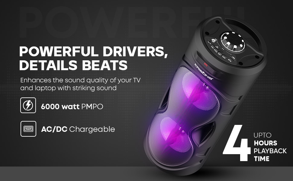KRISONS Capsule 4” Double Woofer 30W Multi-Media Bluetooth Party Speaker