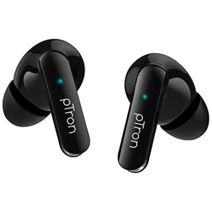 pTron Bassbuds Duo in Ear Earbuds with 32Hrs Total Playtime, Bluetooth 5.1 Wireless, Stereo Audio, Touch Control TWS, with Mic, Type-C Fast Charging, IPX4 & Voice Assistance (Black)