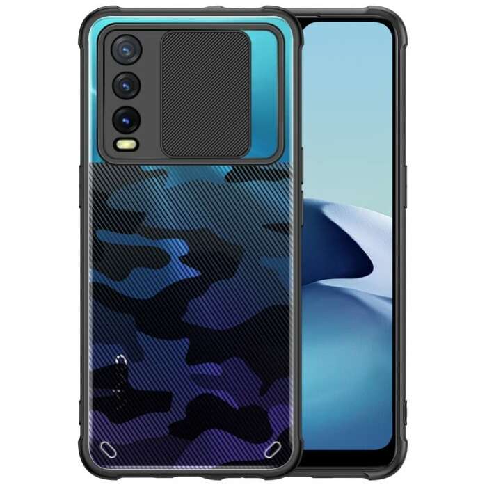 Cascov Military Grade Protection Shock Proof Slim Slide Camera Lens Cover Camouflage Lens Mobile Phone Case for Vivo Y20/Y12G/Y12S - Black