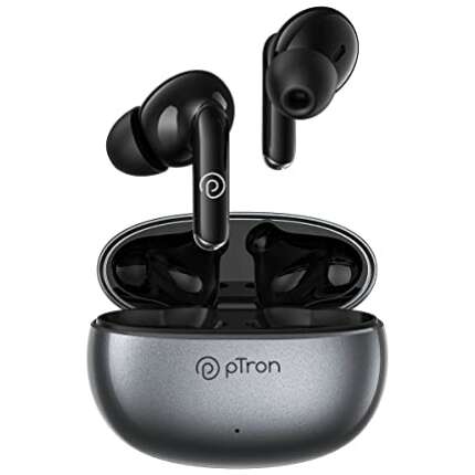 pTron Bassbuds Eon Truly Wireless in Ear Earbuds with Mic,ENC, 13mm Driver, Immersive Sound, BT 5.3, Quick Pairing, Touch Control, Fast Charging & Upto 30Hrs Playtime, IPX4 & Voice Asst (Grey/Black)