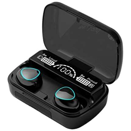 True Wireless Earbuds with Power Bank Charge your phone, Upto 220 Hours Total playback (Charging case backup) time M10 Bluetooth 5.1 Earbuds in-Ear TWS Stereo Headphones with Smart LED Display Charging Case, Waterproof Built-in Mic for Sports Work - Black