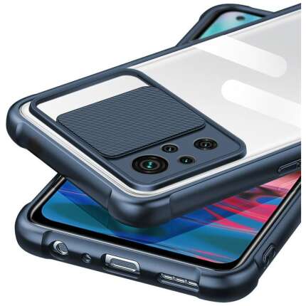 Mobirush Transparent Lens Back Cover [Military Grade Protection] Shock Proof Slim Slide Camera Lens Cover Mobile Phone Case for Redmi Note 10 4G - Blue