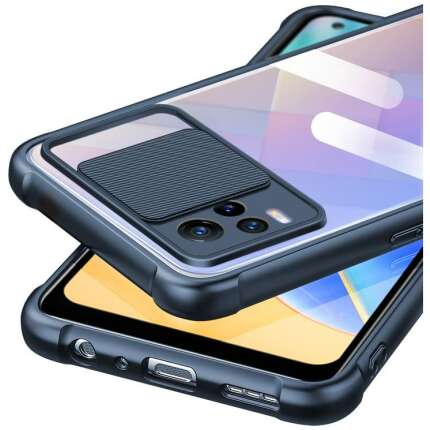 Cascov Military Grade Protection Shock Proof Slim Slide Camera Lens Cover Transparent Lens Mobile Phone Case for Vivo Y73 / V21E 4G - Blue
