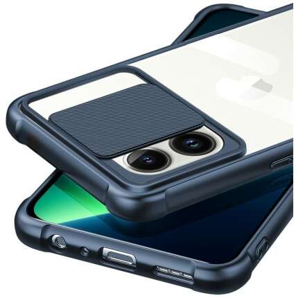 Glaslux Transparent Lens Back Cover Shock Proof Slim Slide Camera Lens Cover Military Grade Protection Mobile Phone Case for iPhone 12 Pro Max - Blue