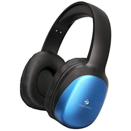 Zebronics Zeb-Thunder PRO On-Ear Wireless Headphone with BTv5.0, Up to 21 Hours Playback, 40mm Drivers with Deep Bass, Wired Mode, USB-C Type Charging(Black+Blue)