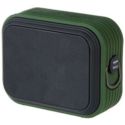 AmazonBasics Bluetooth Speaker, IPX6 Waterproof, TWS Function, 8W, Powerful Bass, BT 5.0, Up to 18hrs Playtime*, microSD Card Slot, AUX Input, USB Support and in-Built Noise Cancelling Mic (Green)
