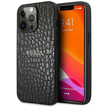 Guess iPhone 13 Pro Case [Official Licensed] by CG Mobile | Croco PU Leather | Shock Absorption Protective Case/Cover Designed for iPhone 13 Pro (6.1-Inch, 2021) - Black