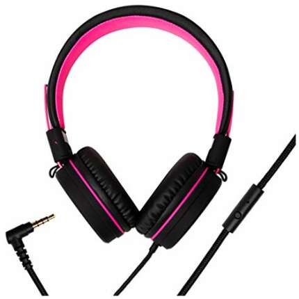 MINISO Wired Over Ear Headphones Comfortable Headphone with Mic for Android and iOS Mobile Phones, Computers, Laptops, Music Player Pink+Black Color