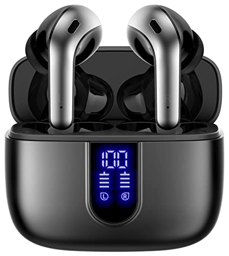 FFUNX Bluetooth Headphones True Wireless Earbuds 60H Playback LED Power Display Earphones with Charging Case, IPX7 Waterproof in-Ear Earbuds with Mic(Black)