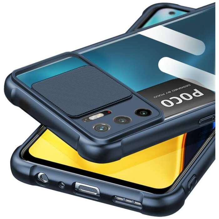 Mobirush Transparent Lens Back Cover [Military Grade Protection] Shock Proof Slim Slide Camera Lens Cover Mobile Phone Case for Redmi Note 10 5G - Blue